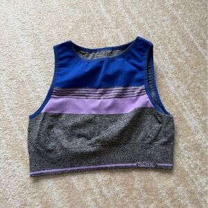 Gray and Blue Crop Top with Purple Accents